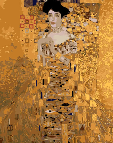 Gustav Klimtin kultainen nainen koristeellisessa asussa, numeromaalaus.